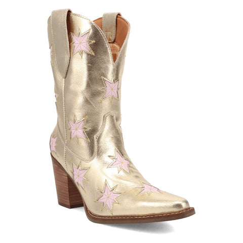 Dingo Womens Starburst Gold Leather 9in Cowboy Boots