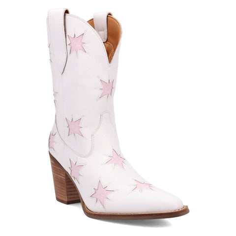 Dingo Womens Starburst White Leather 9in Cowboy Boots
