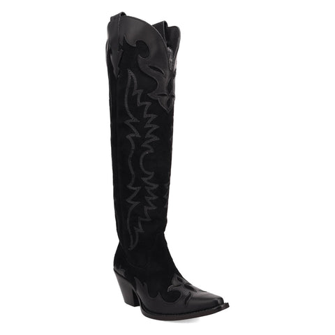 Dingo Womens Drama Queen Black Suede 18in Cowboy Boots