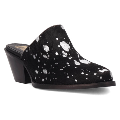 Dingo Womens Cash Cow Black Hair-on-Hide 2.5in Heel Mules Shoes