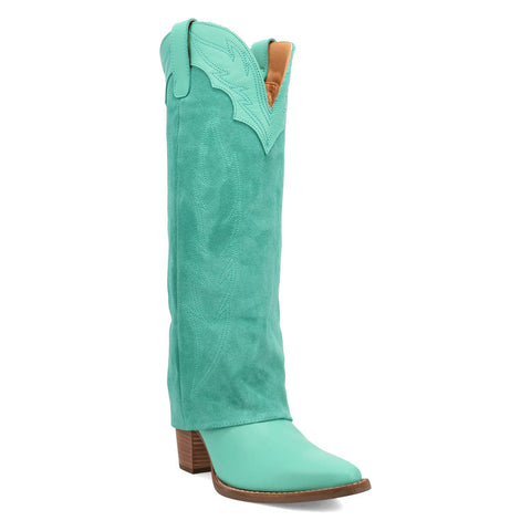 Dingo Womens Wild Horses Green Leather 16in Cowboy Boots