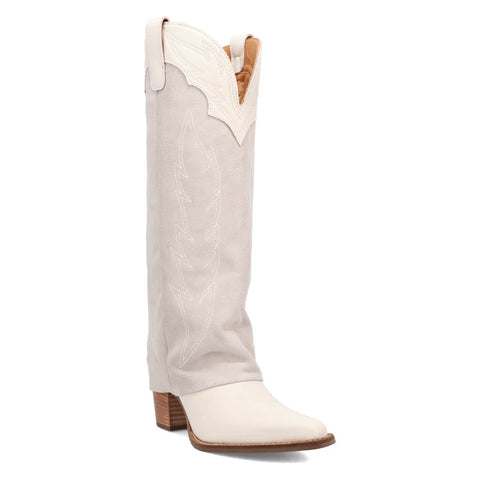 Dingo Womens Wild Horses White Leather 16in Cowboy Boots