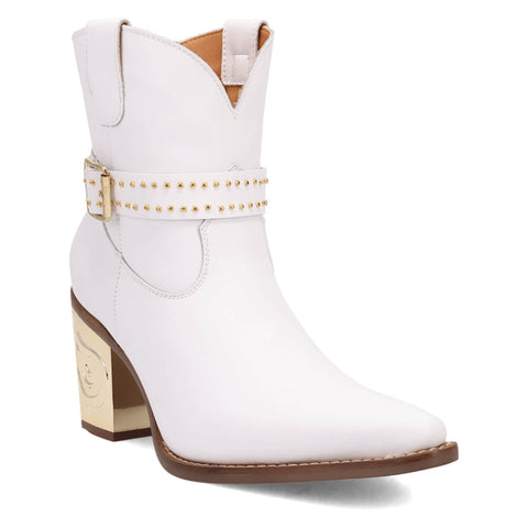 Dingo Womens Milan Bootie White Leather 7in Ankle Boots