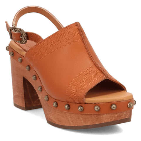 Dingo Womens Clover Wooden Russet Leather Stud Sandals Shoes