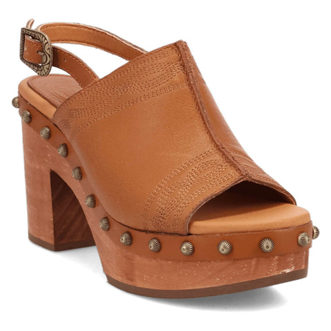 Dingo Womens Clover Wooden Tan Leather Stud Sandals Shoes