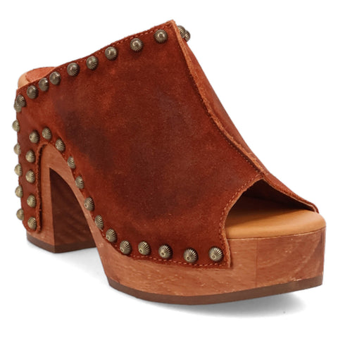 Dingo Womens Echo Wooden Russet Leather Stud Sandals Shoes