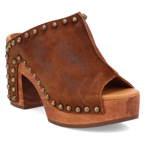 Dingo Womens Echo Wooden Brown Leather Stud Sandals Shoes