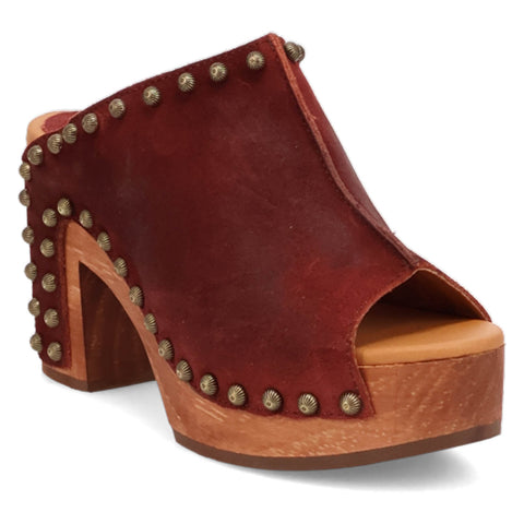 Dingo Womens Echo Wooden Merlot Leather Stud Sandals Shoes