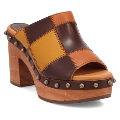 Dingo Womens Mosaic Wooden Multi-Color Leather Stud Sandals Shoes