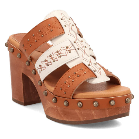 Dingo Womens Chateau Wooden Russet Leather Stud Sandals Shoes