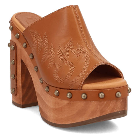 Dingo Womens Free Spirit Wooden Tan Leather Stud Sandals Shoes