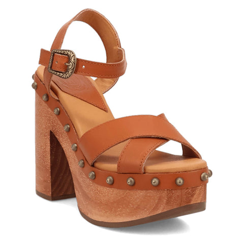 Dingo Womens Lotus Wooden Russet Leather Stud Sandals Shoes