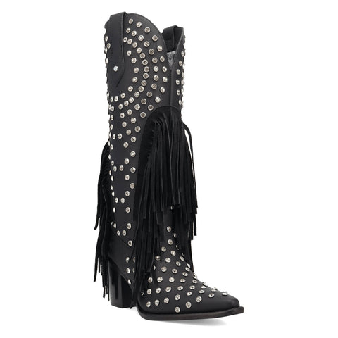 Dingo Womens Show Pony Black Leather 16in Cowboy Boots