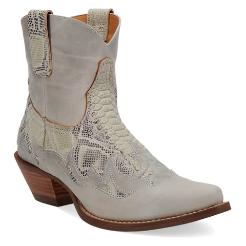 Dingo Womens Cobra Kissie Off-White Leather 7in Western Ankle Boots