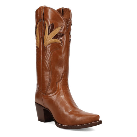Dan Post Womens Marsala Whiskey Leather 13in Flower Cowboy Boots