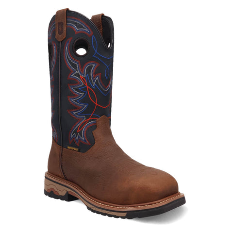 Dan Post Mens Saddlebred Waterproof Steel Toe Brown/Navy Leather Work Boots