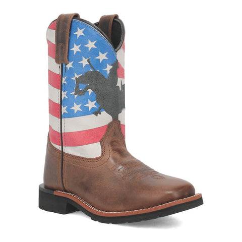 Dan Post Youth Unisex Buck Brown/Flag Leather Cowboy Boots