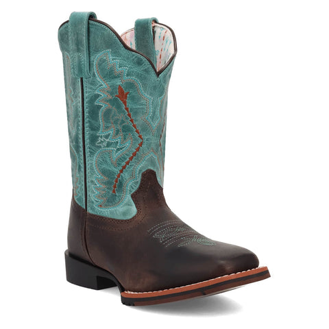 Dan Post Youth Unisex Salina Chocolate/Turquoise Leather Cowboy Boots