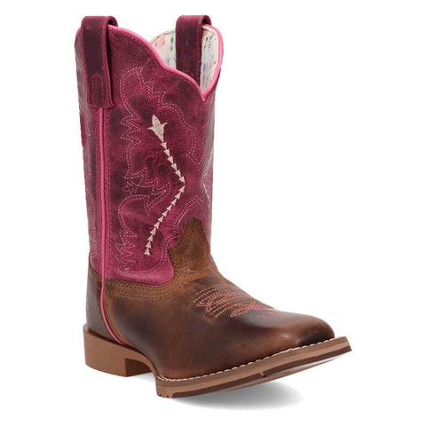 Dan Post Youth Girls Salina Tan/Pink Leather Cowboy Boots