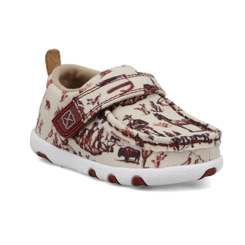 Twisted X Infant Unisex Driving Moc Bison Maroon/Ivory Fabric Slip-On Shoes