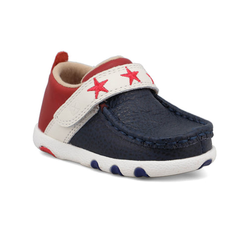 Twisted X Infant Unisex Driving Moc Stars Red/White/Blue Leather Slip-On Shoes