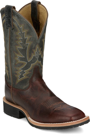 Justin Mens Trainor 11in Western Cognac Leather Bent Rail Cowboy Boots