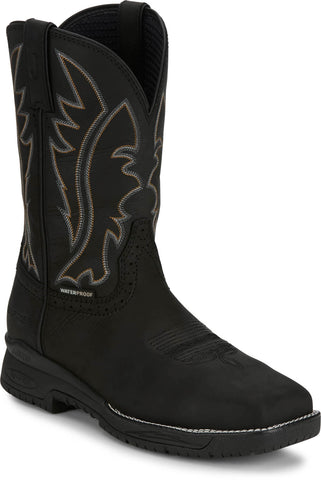 Justin Mens Nitread 11in WP CT Black Leather Work Boots