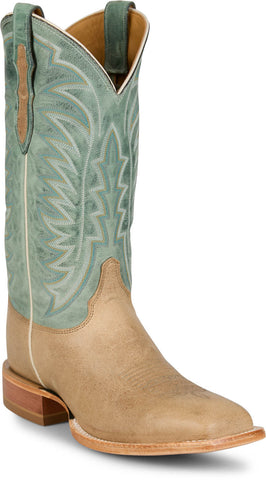 Justin Mens Burchett 13in Western Bone/Aqua Goat Leather CPX Cowboy Boots