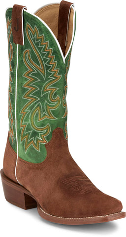 Justin Mens Jimmy 13in Western Sedona/Green Leather Frontier Cowboy Boots