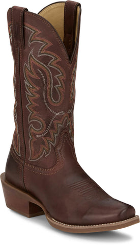 Justin Mens Cowboy Town 13in Western Bay Brown Leather Frontier Cowboy Boots