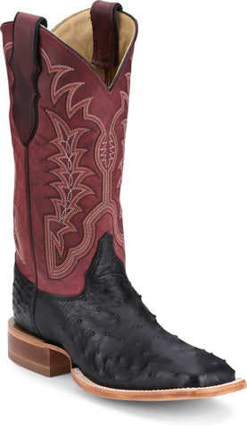 Justin Mens Chisolm 13in Shadow Black/Red FQ Ostrich Cowboy Boots