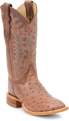 Justin Mens Chisolm 13in Rum Brown FQ Ostrich Cowboy Boots