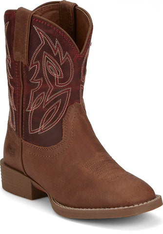 Justin Kids Unisex Canter Junior Roasted Cognac Leather Cowboy Boots