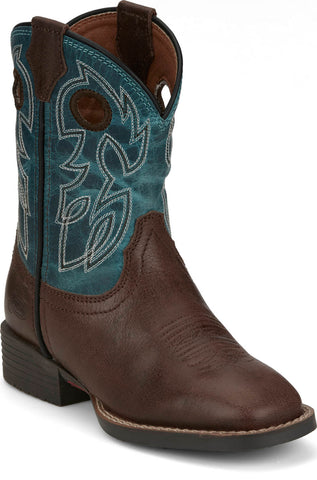 Justin Kids Unisex Bowline Junior Walnut/Blue Leather Cowboy Boots