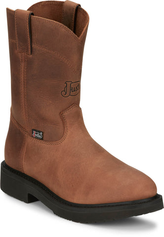 Justin Mens Round-Up 10in Aged Bark Leather Work Boots
