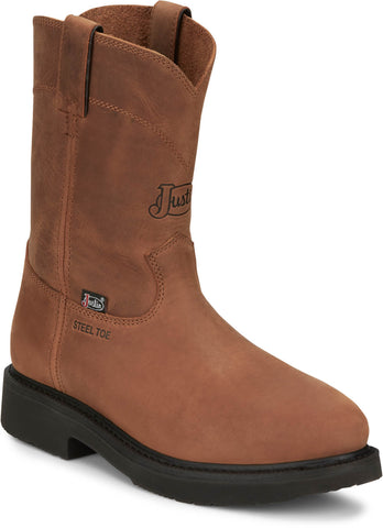 Justin Mens Round-Up 10in ST Aged Bark Leather Work Boots