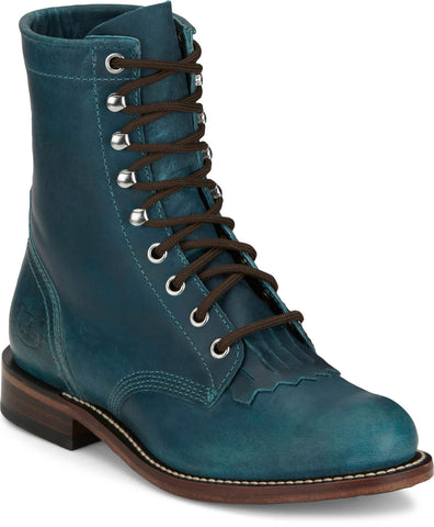 Justin Womens McKean 7in Lace-Up Roper Turquoise Leather Work Boots