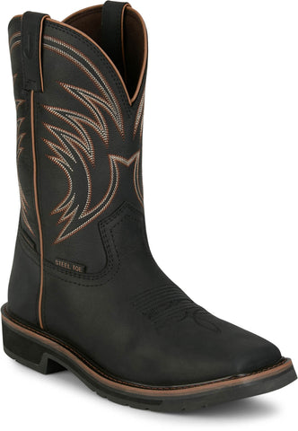 Justin Mens Widowmaker 11in WP Steel Toe Black Water Buffalo Work Boots