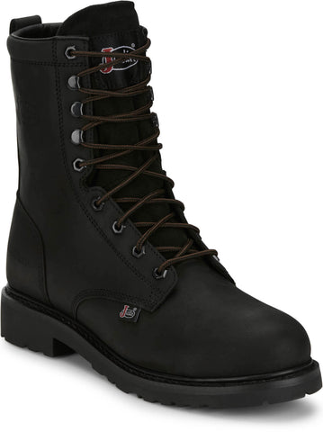 Justin Mens Truckton 8in WP Steel Toe Onyx Leather Work Boots