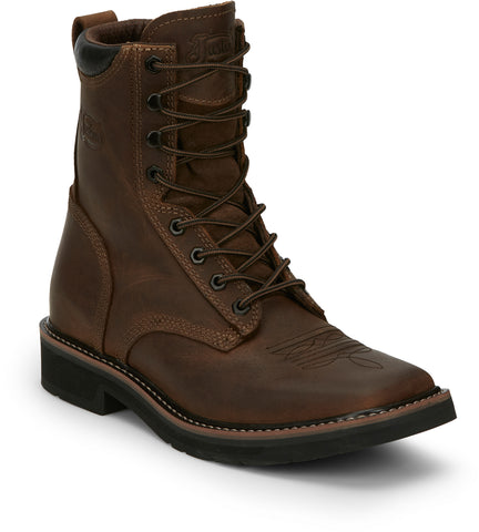 Justin 8in Lace-Up Mens Aged Brown Pulley Leather Work Boots