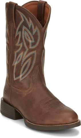 Justin Mens Rendon 11in Western Pecan Cowhide Cowboy Boots