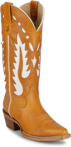 Justin Womens Faye 15in Western Cognac Leather Cowboy Boots