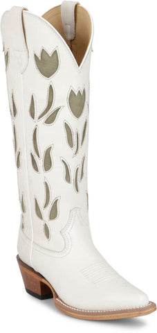 Justin Womens May 15in Western Vintage White Cowhide Cowboy Boots