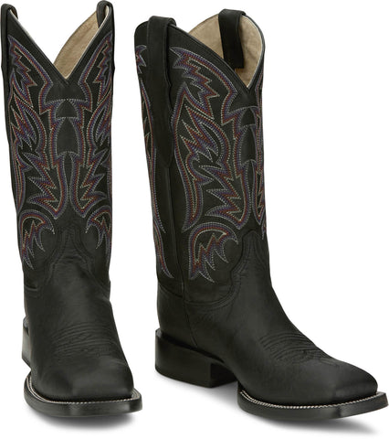 Justin Mens Three Bars AQHA Black Smooth Ostrich Cowboy Boots