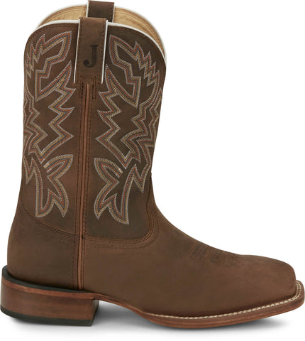 Justin Mens Jackpot 11in Western Walnut Leather Frontier Cowboy Boots