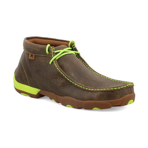 Twisted X Mens Driving Moc Bomber/Neon Yellow Leather Chukka Boots