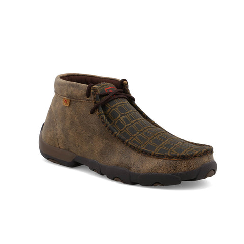 Twisted X Mens Driving Moc Caiman Brown Leather Chukka Boots