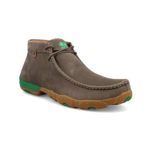 Twisted X Mens Driving Moc 4H Deep Taupe/Kelly Green Leather Chukka Boots