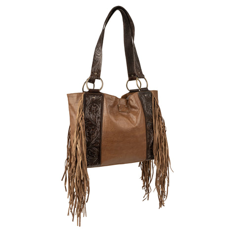 STS Ranchwear Womens Boho Cowgirl Large Brown/Tan Leather Tote Bag