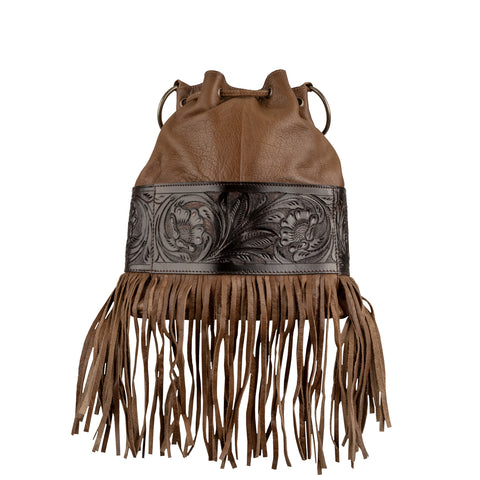 STS Ranchwear Womens Boho Cowgirl Brown/Tan Leather Bucket Bag